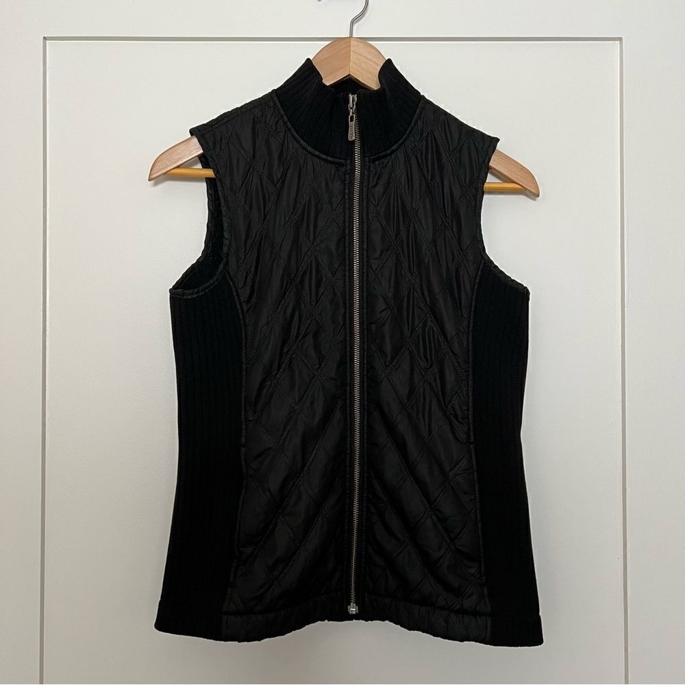 Prana Quilted Vest Womens Small Black Full Zip Sherpa Lined Outdoor Hiking Camp